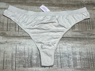 RARE VINTAGE Y2K VICTORIAS SECRET TACTEL NYLON BBV THONG PANTY CREAM NEW L - Image 1 of 4