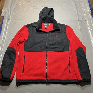 Polo Ralph Lauren Jacket Mens Medium Red Polartec Classic Hooded Full Zip Fleece - Picture 1 of 11