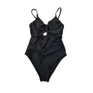 Cupshe Swimsuit Womens Medium Timeless Black Ruched One Piece with Front Cut out - Picture 1 of 11