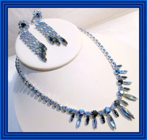 Sherman SHADES OF BLUE - GRADUATED MARQUISE NECKLACE & PENDANT EARRIING SET NR - Picture 1 of 4