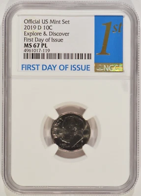 2019-D Roosevelt Dime 10c Explore & Discover NGC MS67 PL Proof-Like 4961017-119 - Image 1 of 4