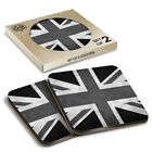 2 x Boxed Square Coasters - BW - Union Jack Flag GB UK England  #38186