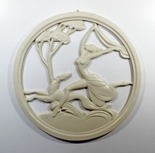 Art Deco Plaster Medallion from New Orleans Brothel of a Female & Greyhound