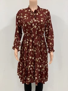 Women knee length tie v neck long sleeve floral print casual midi dresses - Picture 1 of 3