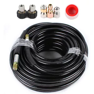 Sewer Line & Drain Jetter Kit 1/4" x 100' Hose Black w/ Sewer Nozzle & Adapters - Picture 1 of 12