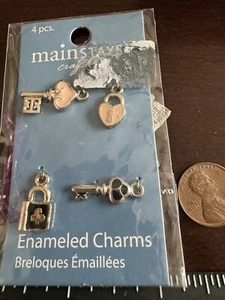 1 Heart Lock and Key Charm 3 leaf clover Enameled charms Jewelry Findings - Picture 1 of 2