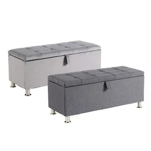 Storage Ottoman Chest Furniture Padded Seat Buttoned Detailing Metal Legs - Picture 1 of 25
