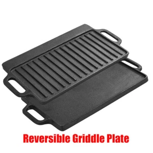 Non-Stick Cast Iron Griddle Plate Fry Pan Grill Plate Reversible BBQ Hob Cooking - Picture 1 of 21