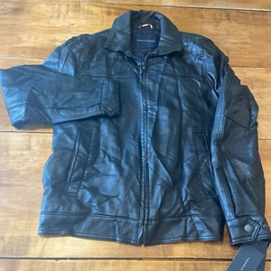 Tommy Hilfiger Men's Faux Leather Laydown Collar Jacket Black Medium NWT $195 - Picture 1 of 11