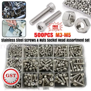 500 Pcs Stainless Steel Set Screws & Nuts Socket Head Assortment Set M3 M4 M5 - Picture 1 of 14