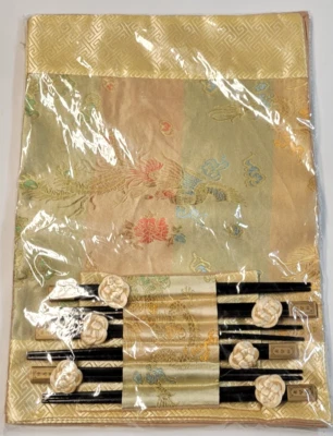 Asian Dragon Phoenix Placemats & Chopsticks Silk-like Sheen Set of 6 New - Image 1 of 4