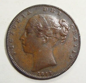 1841 GREAT BRITAIN UK 1 ONE FARTHING QUEEN VICTORIA WORLD COIN NICE DETAILS . - Picture 1 of 2