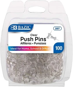 100 Clear Transparent Push Pins - Drawing, Cork Board, Notes, Maps - US SHIP - Picture 1 of 5