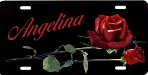 Personalized Custom Long Stem Red Rose License Plate Add A Name or Names etc. - Picture 1 of 1