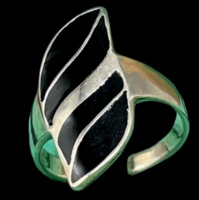 Anello donna vintage femminile a foglia argento 925 onice misura 19 modificabile - Immagine 1 di 4