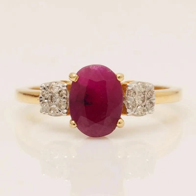 1.78ct Natural Ruby Band Ring 14K Solid Gold Cluster Oval Birthstone Elegant - Image 1 of 4