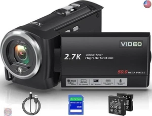 Camcorder Video Camera QHD 2.7K 50MP 16X Digital Zoom Vlogging Camera with LED - Picture 1 of 7
