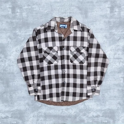 Vintage 90s Fieldmaster USA Checkered Plaid Lumberjack Shirt Mens Medium Brown  - Image 1 of 4