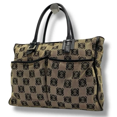 Bolso de Mano LOEWE Anagrama Repetición Beige Lona Nylon Cuero 35.5×27×8.5cm NNCn44 Foto 1 de 4