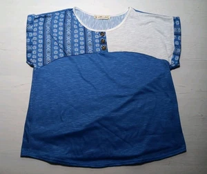 All in Love Damen Bluse blau Patchwork Style M Oberteil Kurzarm Shirt Landhaus - Bild 1 von 16
