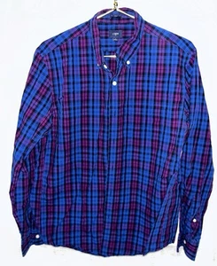 J. Crew Button Up Shirt Mens Large Blue Purple Black Plaid Long Sleeve 28x23 - Picture 1 of 2
