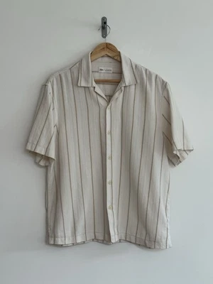 Zara Holiday Festival Short Sleeve Shirt Classic Textured Stripes Large - Image 1 of 4