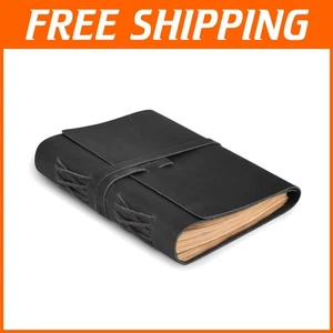 Handcrafted Vintage Leather Journal - 260 Ruled Pages, 11.5x8.5 Inches - Black - Picture 1 of 9