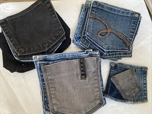 30 Denim Blue Jean Back Pockets with Backing Quilting Crafts Sew Lot B - Picture 1 of 3
