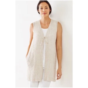 J. Jill PureJill Womens Beachy Lagenlook Linen Tie Front Long Vest Size 3X Beige - Picture 1 of 10
