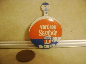 Vtg Tin Fold Over Advertising Button VOTE for SAMBOS 10cent Coffee Collectible! - Picture 1 of 3