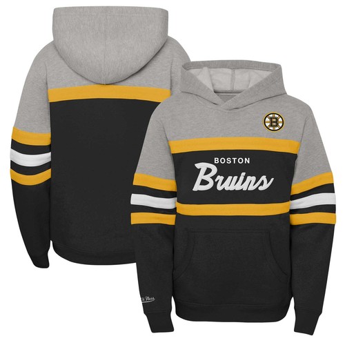 COACH Felpa con cappuccio pullover allenatore testa Boston Bruins nero Mitchell & Ness giovanile
