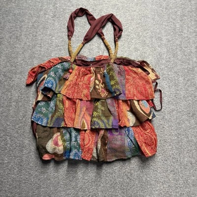 Bolsa de ombro ANU lã babados em camadas HOBO bordada boho em excelente estado usado colorida - Imagem 1 de 4