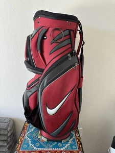 Nike Golf Cart Bag 14 Way Divider Red Black W/ RAIN COVER Tiger Woods - Picture 1 of 5