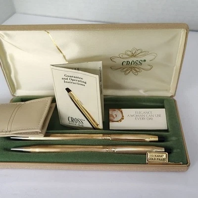 Conjunto de caixa de lápis e caneta vintage cruz ouro 10 K - Imagem 1 de 4