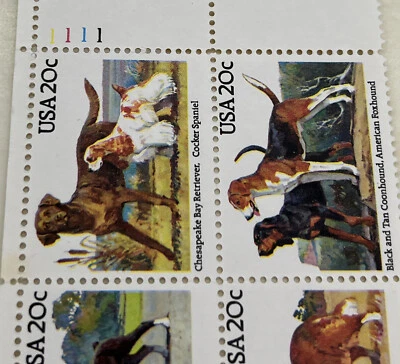 Plate Block of 4 stamps 20 cent-Dogs-1984 - MNH Collectors # 1111 LOOK! 👀💎 - Image 1 of 4