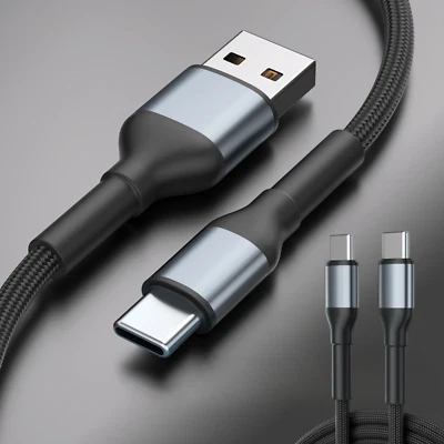 USB A to Type C Fast Charger Cable Braided Phone Charging & Data Sync Lead 1m 2m - Image 1 of 4