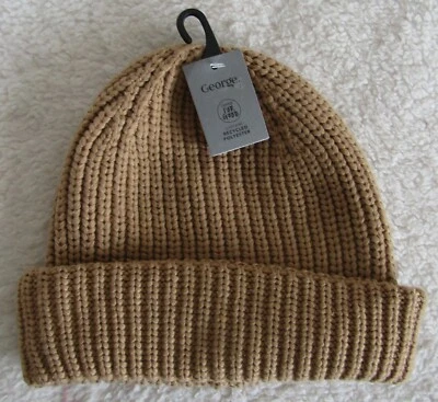 Men's Stone/Beige Chunky Knit Beanie Hat One Size Brand New With Label - Image 1 of 4