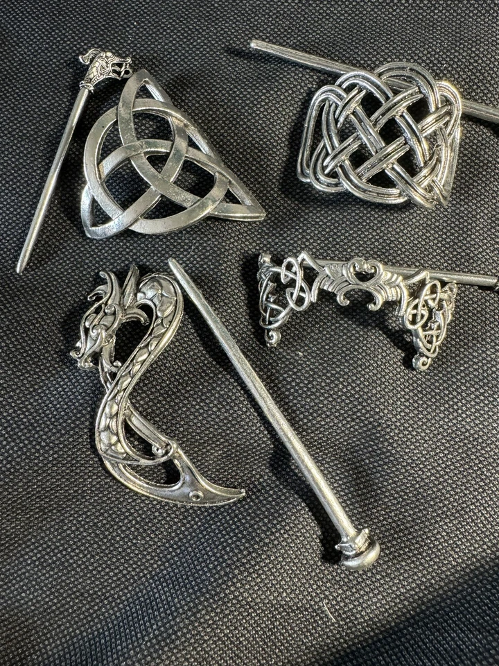 4 Silver Celtic Hair Slide Hairpins Hair Accessories Hair Clips L O O K - Image 1 of 4