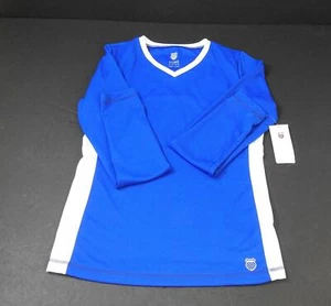 New K-Swiss Blue White Trim V Neck Long Sleeve Shirt UV Protect Small G5 - Picture 1 of 12