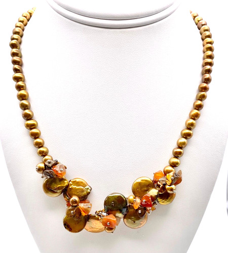 VETEMENTS Perla d'acqua dolce con collana pietre lunghezza 18"" colore cioccolato chiusura inox