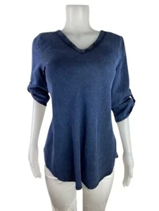F. Soft Surroundings Top Gr. XS Jeansbluse Rollriegelärmel V-Ausschnitt. N89 - Bild 1 von 10