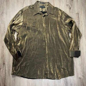 VTG Carlo Pacini Rayon Shirt Club Disco Metallic Gold 18.5 36/37 Big & Tall - Picture 1 of 5