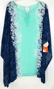 NUEVO CON ETIQUETAS Hearts of Palm Mujer M Transparente Elástico Verde Mar Azul Marino Hibisco Cubierta de Playa - Imagen 1 de 5