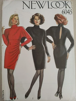 Vintage New Look Pattern 6045 1980s Mock Turtleneck Fitted Dress Sizes 8-18 - Image 1 of 2