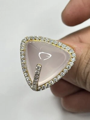 Amazing Big Size Rose Quartz Beautiful Ring Trillion Shape Rose Quartz Ring J124 - Image 1 of 4