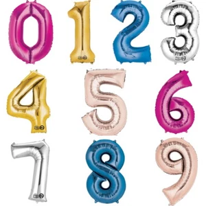 Qualatex Number Shaped Foil Balloons - 34 inch - Blue, Pink, Rose Gold, Silver - Picture 1 of 6