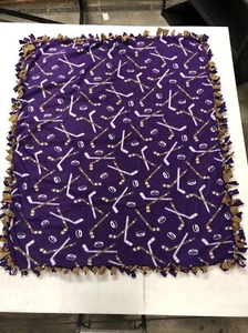 Hand Made Double Sided Fleece Tied Blanket Approx. 6' X 5' Hockey / Brown - Picture 1 of 4