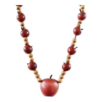 Collar de cuentas de madera de manzanas rojas cuentas de manzana ensartadas en cinta roja maestro de frutas 24" Foto 1 de 4