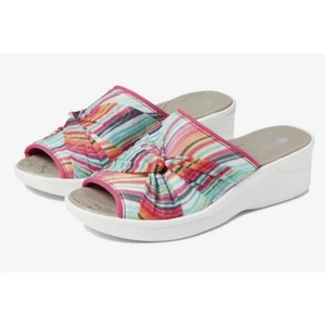 BZees Women's Smile II Slide Sandals Wave Stripe Fabric 8.5M - Picture 1 of 7