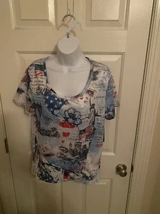Thomas & Olivia Sz L Shirt Red White & Blue Bling Dream 4th of July top NWT - Picture 1 of 5
